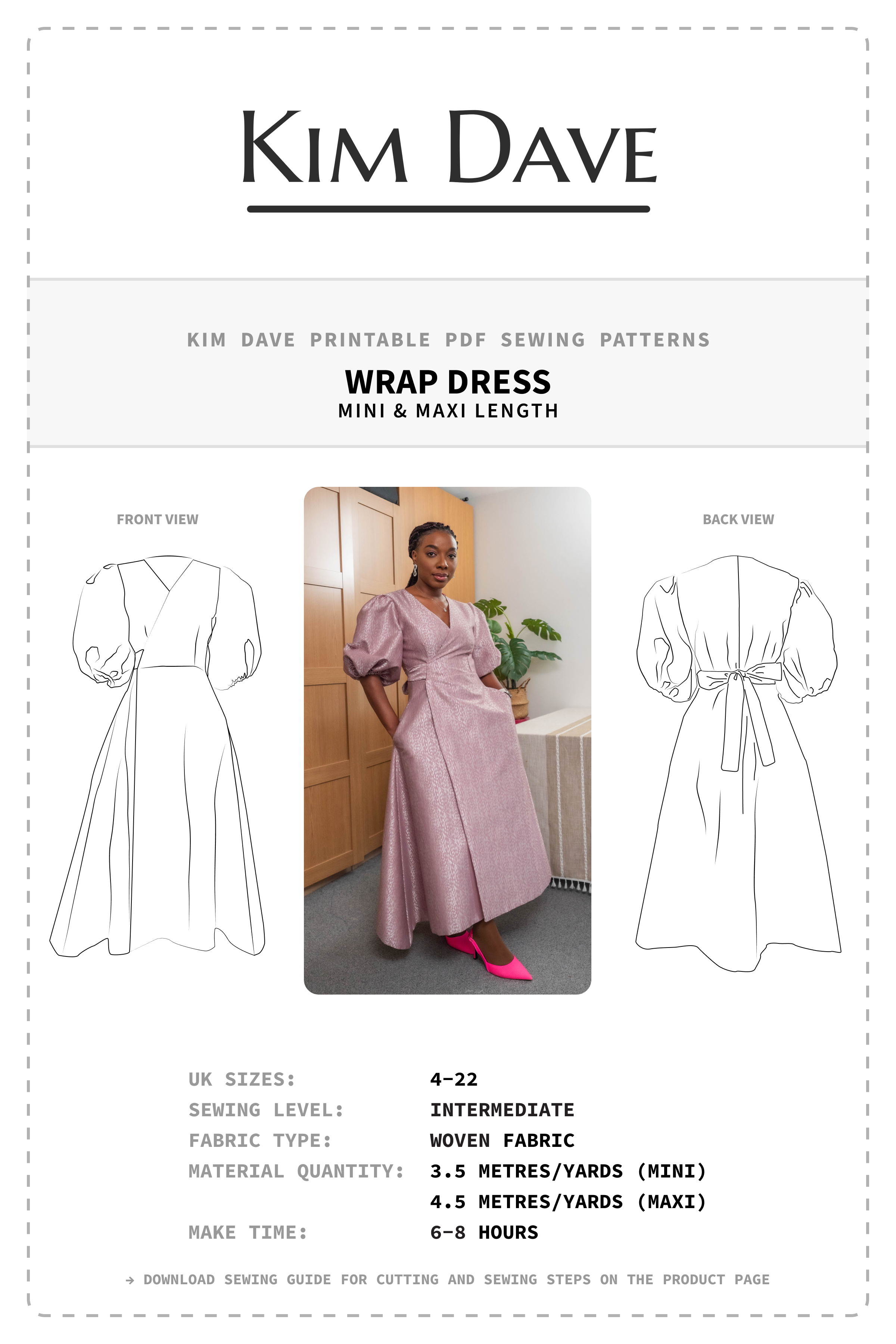 PDF Open Back Mini Dress Pattern Uk Size 4 20 US Size 2 16 Instant Download  Print at Home A4, US Letter -  Canada
