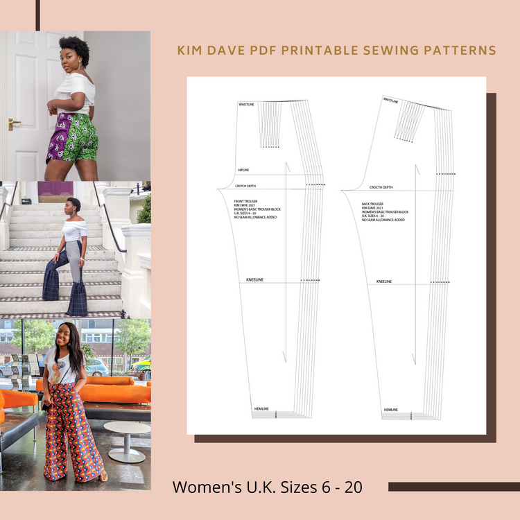 PDF Basic Trouser Printable Sewing Patterns U.K. Size 6 - 20