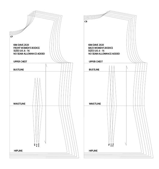 PDF Basic Bodice Printable Sewing Patterns U.K. Size 6 - 16