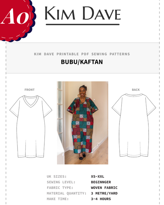 A0 Version - KIM DAVE BUBU/KAFTAN PDF SEWING PATTERNS SIZES XS-XXL