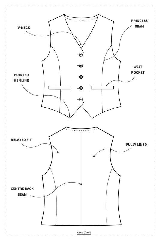 Kim Dave Waistcoat PDF Sewing Pattern U.K. 6 - 22