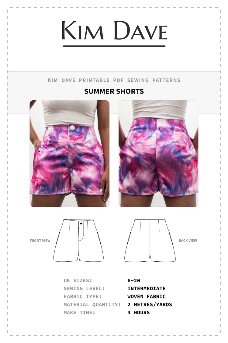 PDF Shorts Printable Sewing Patterns U.K. Size 6 - 20