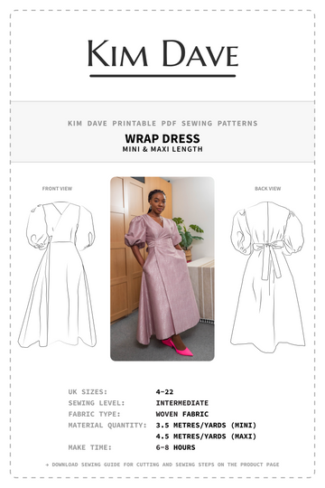 KIM DAVE WRAP DRESS PDF SEWING PATTERNS U.K. 4 - 22
