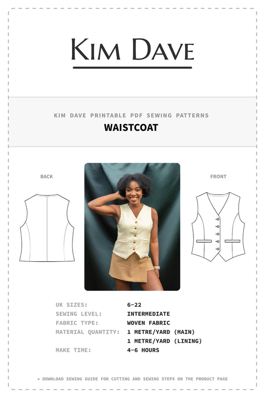 Kim Dave Waistcoat PDF Sewing Pattern U.K. 6 - 22