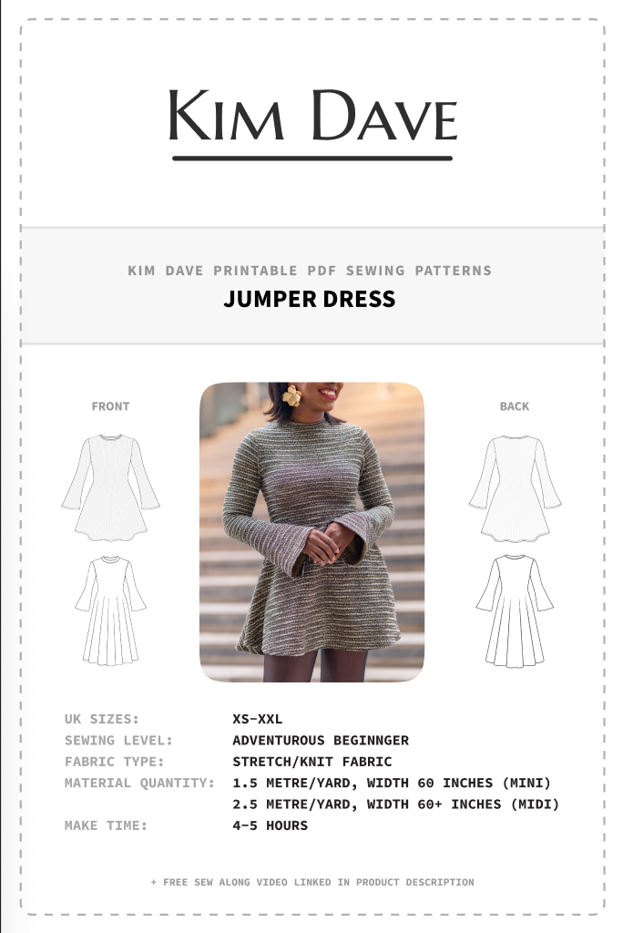 KIM DAVE JUMPER DRESS PDF SEWING PATTERN XS-XXL