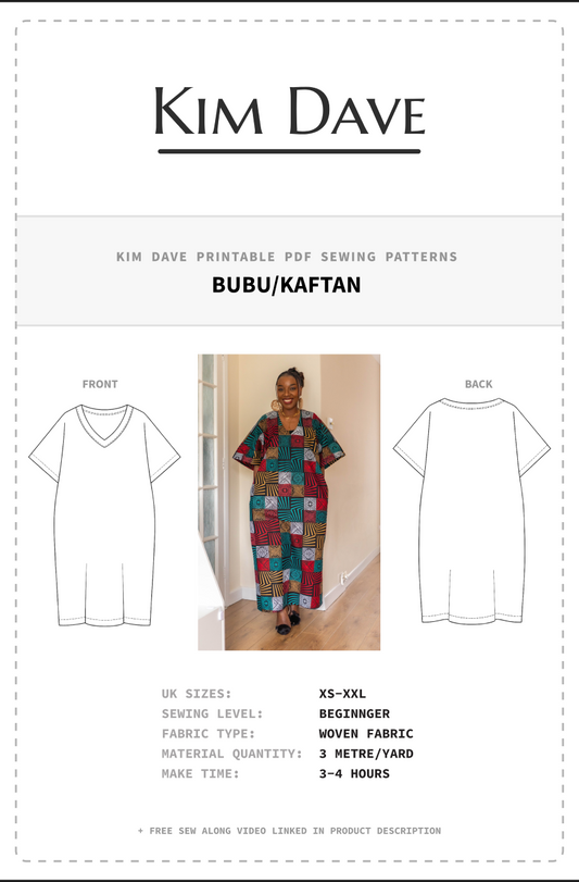 KIM DAVE BUBU/KAFTAN PDF SEWING PATTERNS SIZES XS-XXL (A4 + A0 formats)