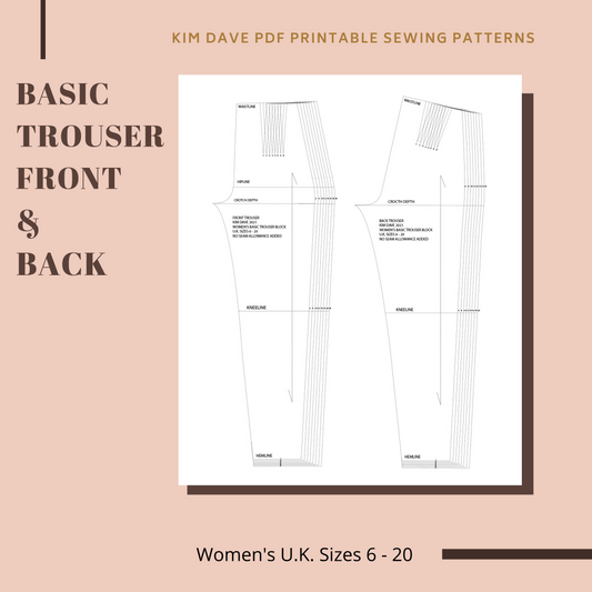 PDF Basic Trouser Printable Sewing Patterns U.K. Size 6 - 20