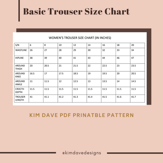 PDF Basic Trouser Printable Sewing Patterns U.K. Size 6 - 20