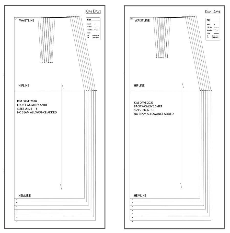 PDF Basic Skirt Printable Sewing Patterns U.K. Size 6 - 18